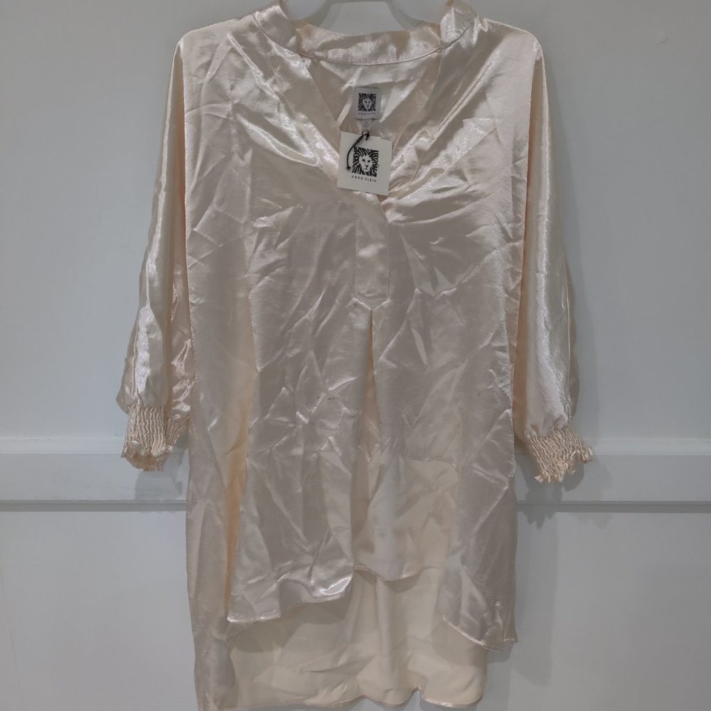 SOILED Anne Klein Women's Satin Hi-Low Tunic Top Cinnamon Size XS $100 A450